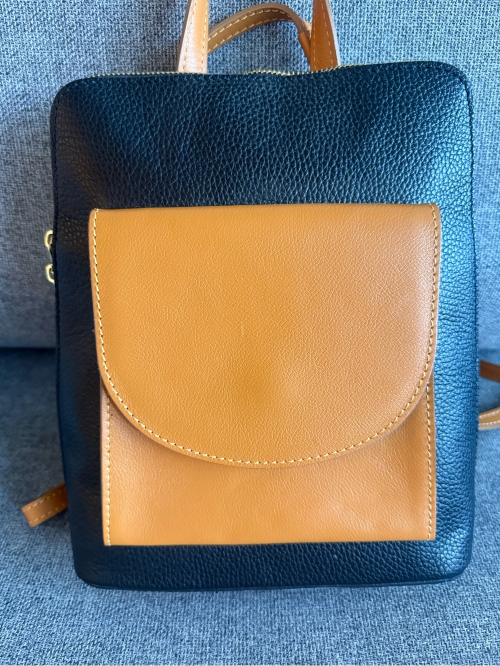 Minimal Black & Tan Women's Backpack - Sleek Everyday Style